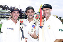 Damien Martyn, Adam Gilchrist and Matthew Hayden