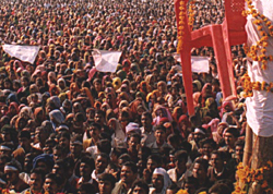 A section of the crowd at Raja Bhaiya's meeting